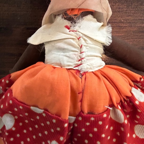 Vintage Folk Art Rag Doll Handmade Stuffed Cloth Toy Turban Orange Red - Picture 8 of 14